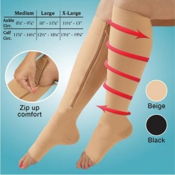 1 Pair Unisex Compression Socks Zipper Leg Support Knee Socks Women Men Open Toe Thin Anti-Fatigue Stretchy Socks Drop shipping - Gifts for You 'n Me