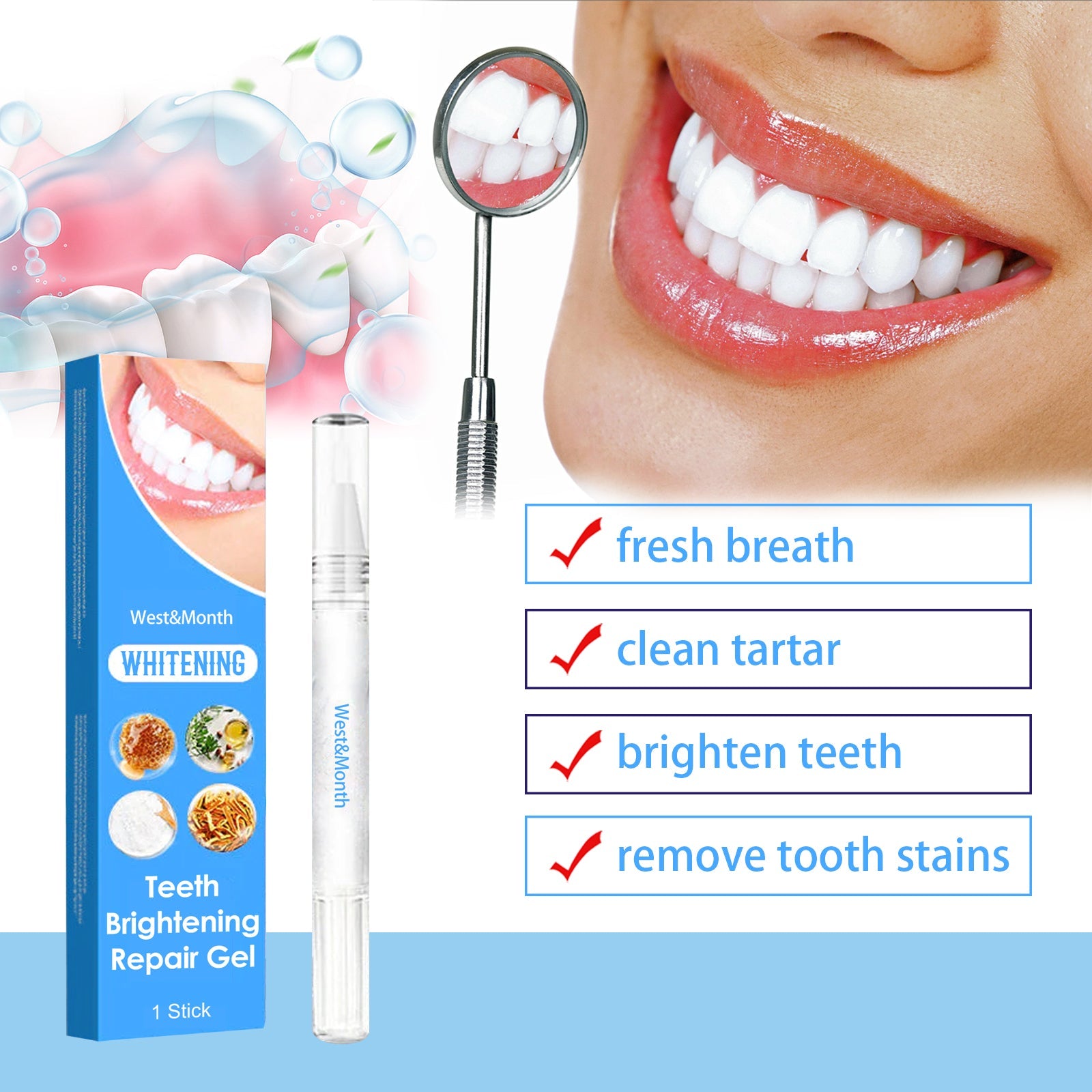 Teeth Brightening Repair Gel, Oral Care Beauty Cleaning Teeth White Brightening Pen