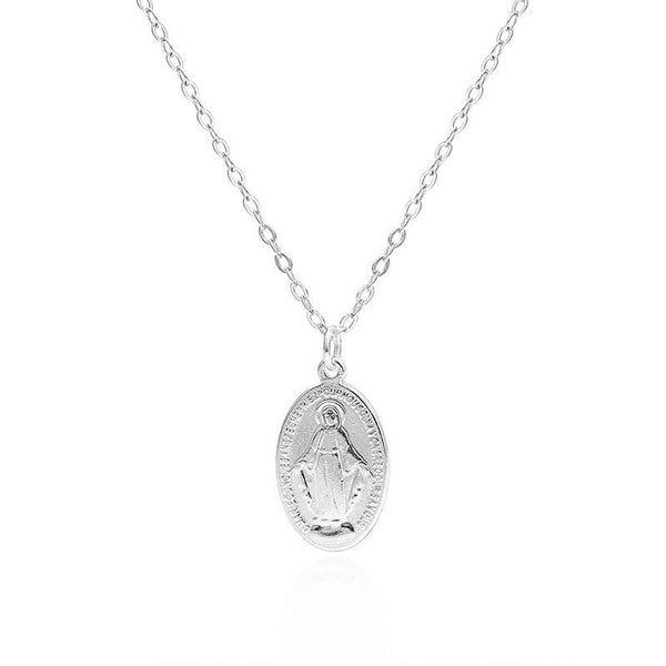 Gilded Virgin Mary necklace for women 925 sterling silver Virgin Mary coin collarbone chain