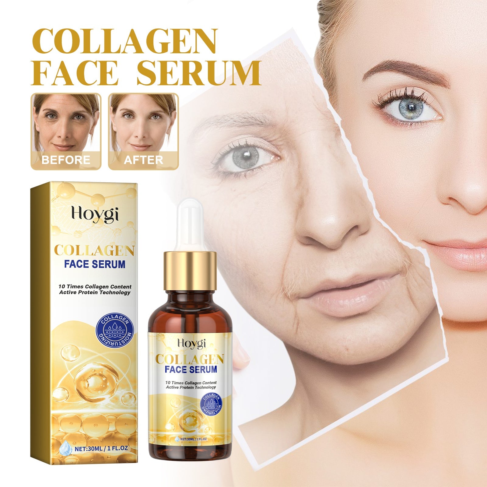 Collagen Face Serum, Moisturizing, Moisturizing And Firming Facial Skin, Cleaning, Anti-Wrinkle, Anti-Aging Eyes