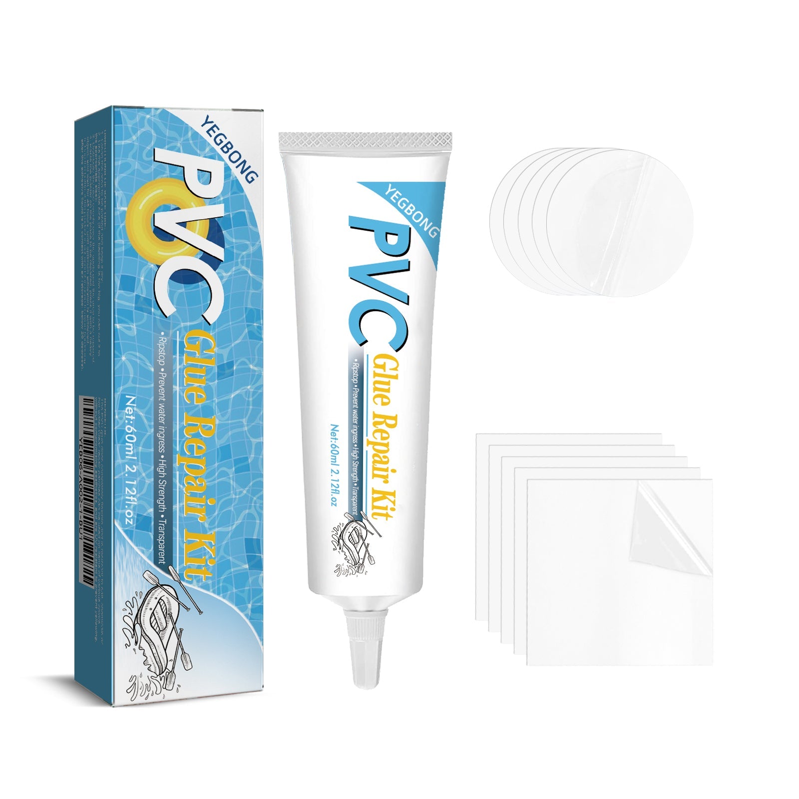 Pool Repair Kit, Swimming Ring Air Cushion Tent Crack Leakage Waterproof Transparent Adhesive Repair Subsidy