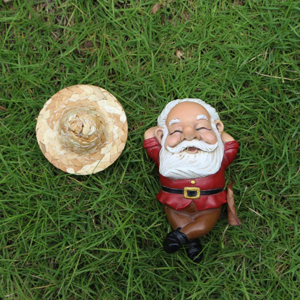 Creative resin sleeping posture elf statue courtyard garden with straw hat dwarf ornaments
