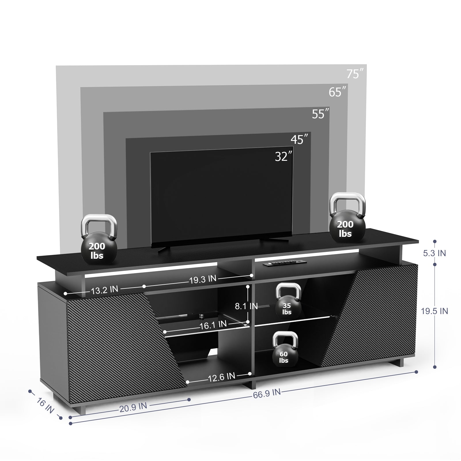 Gaming TV Stand for PS5 with Power Outlet,for TVs 75 inch and Below,LED Entertainment Center,Suitable for Living Room,Bedroom V.I.P Digital Presence