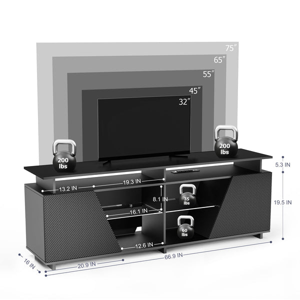 Gaming TV Stand for PS5 with Power Outlet,for TVs 75 inch and Below,LED Entertainment Center,Suitable for Living Room,Bedroom V.I.P Digital Presence