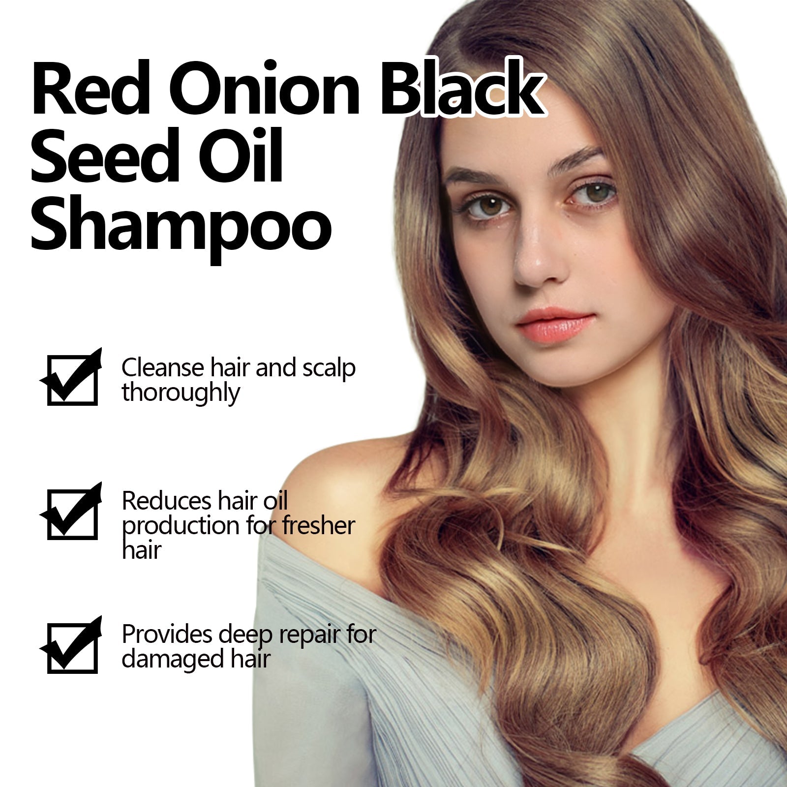 Red Onion Black Seed Oil Shampoo, Clean Scalp Easy Anti-Dandruff Smooth Hair Oil Control Shampoo