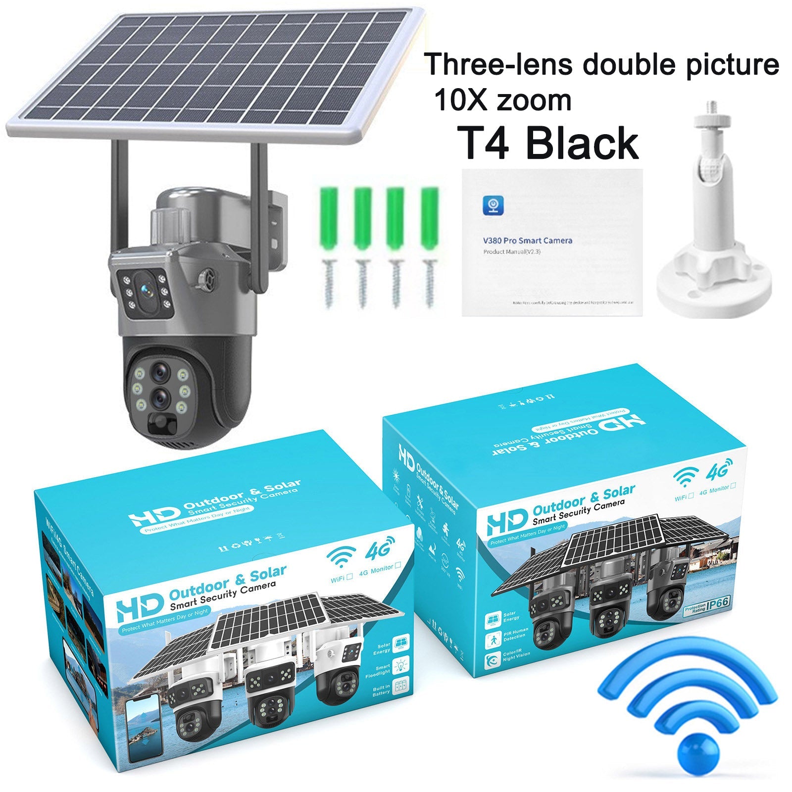 Solar camera WIFI dual-screen gunball 10x zoom low-power battery wireless monitor