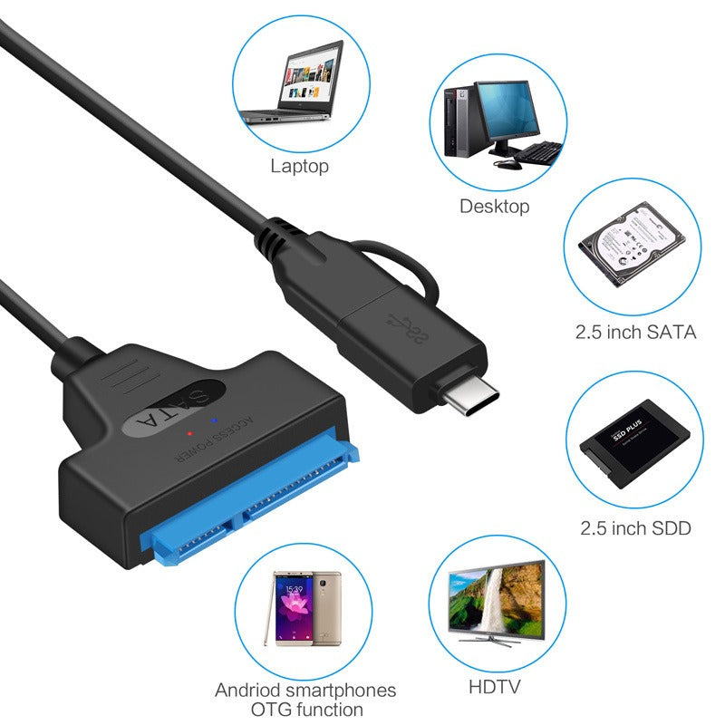 USB 3.0 USB C to SATA Easy Drive Cable Hard Disk Adapter Cable 2-in-1 Easy Drive Cable 50CM