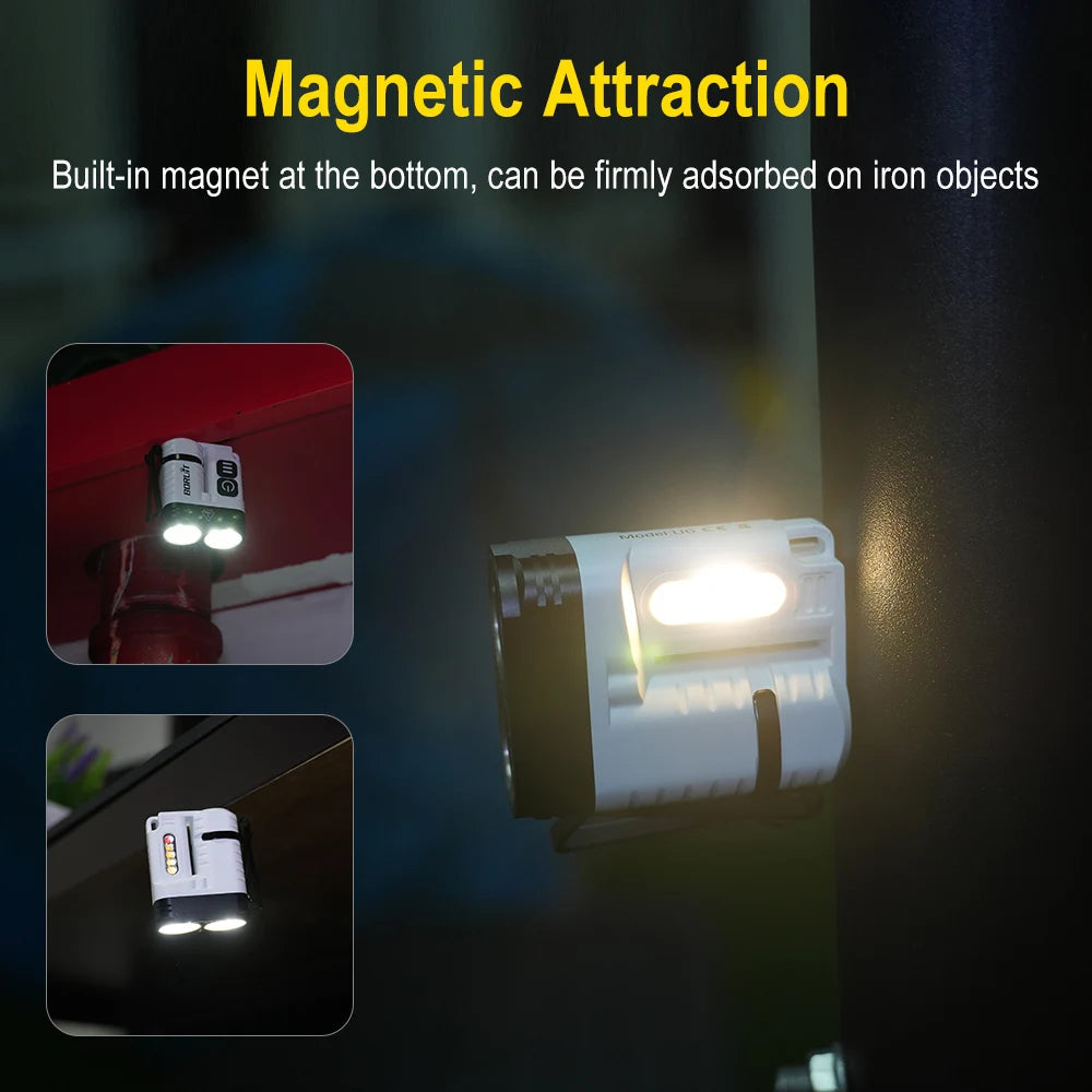 U6 SST20 LED EDC Flashlight Keychain Work Light Type-C Rechargeable Clip Torch with Magnet Camping Pocket Lantern