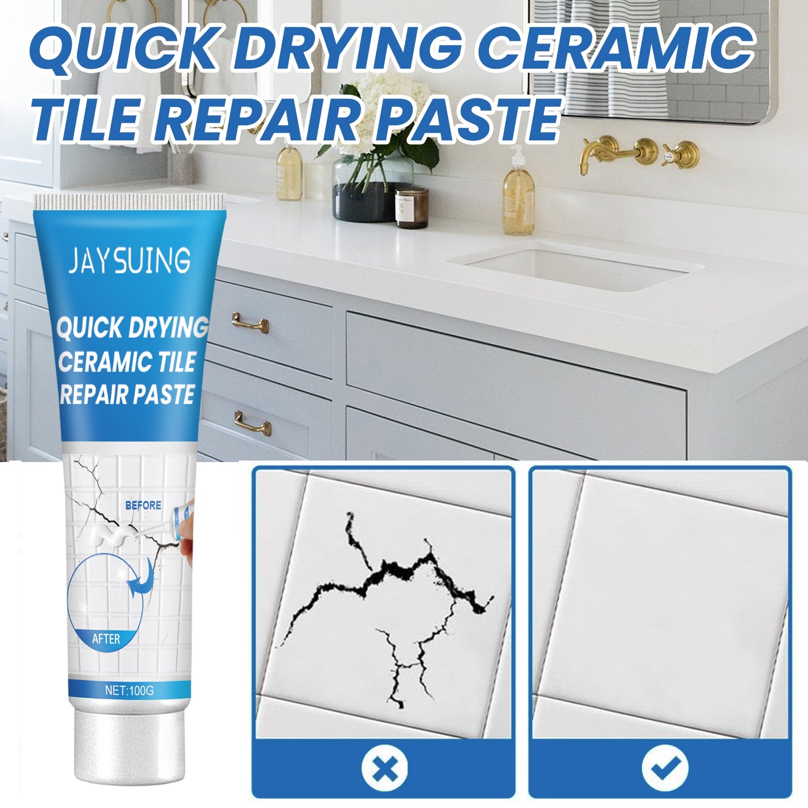 Tile Repair Glue, Bathtub Marble Furniture Floor Tile Toilet Crack Repair Glue Paste
