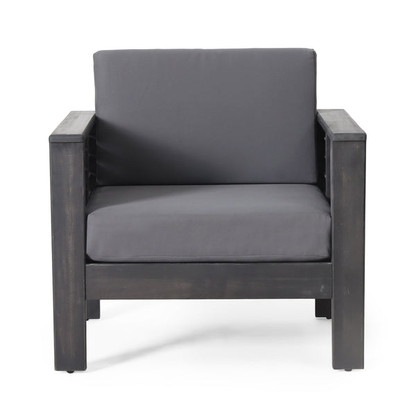 ( Set of 2) Outdoor Acacia Wood Club Chairs with Cushions, Dark Gray, 27.75