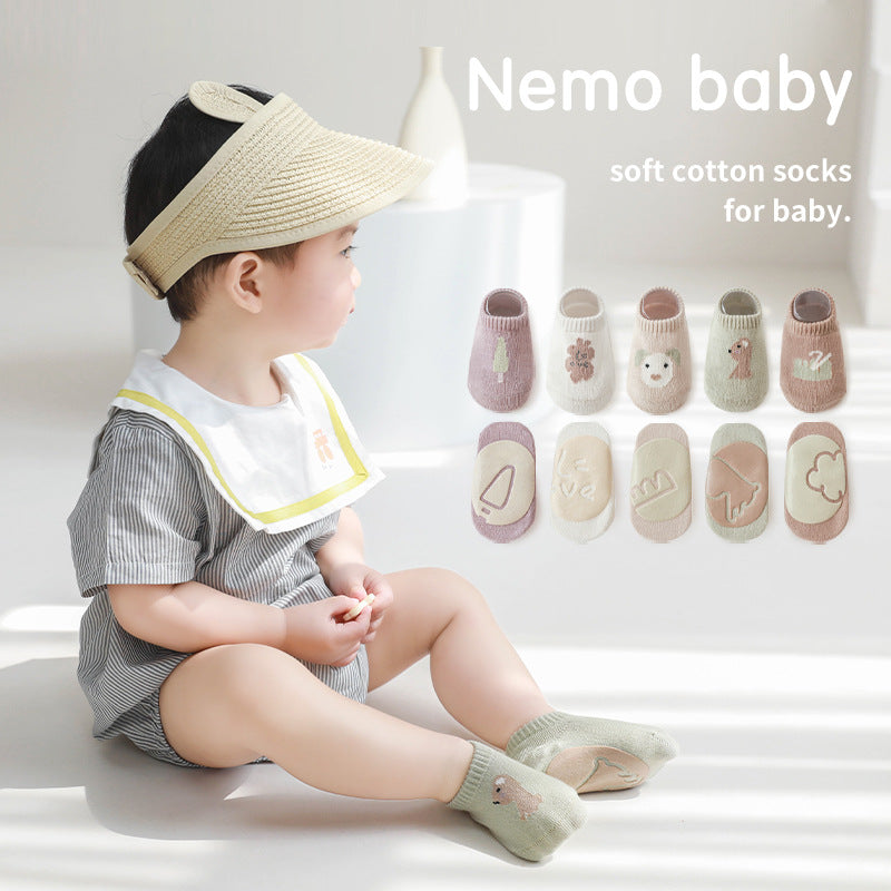 Spring And Summer New Baby Floor Socks Combed Cotton Non-Slip Indoor Cool Children Toddler Socks Cartoon Short Boat Socks