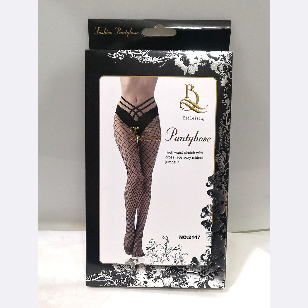 Sexy mid size mesh panties mesh socks V-waist lace sexy fishing net hollow mesh socks