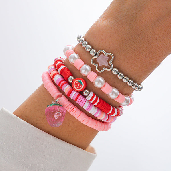 Sweet acrylic bead bracelet with cute strawberry soft ceramic CCB bracelet set