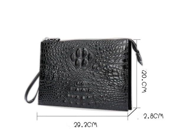 A4 Men's Genuine Leather Underarm Bag Zipper Cowhide Crocodile Pattern Men's Mobile Phone Bag