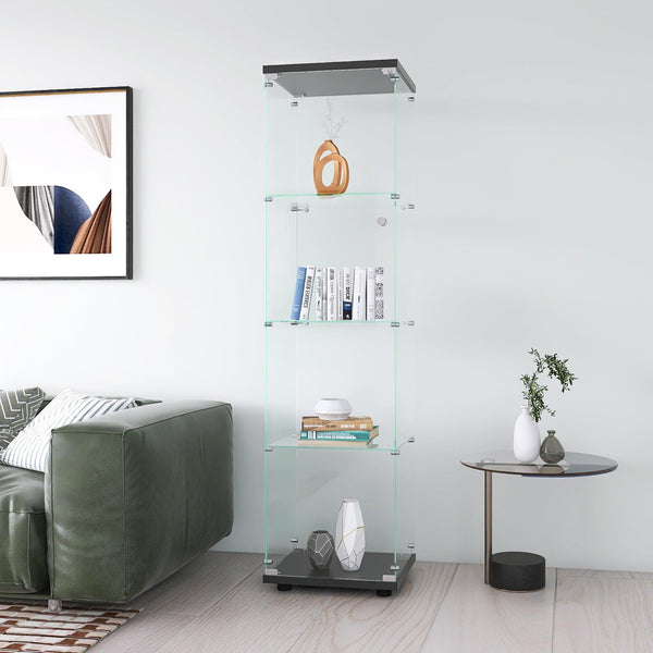 4 glass display cabinets with door shelves, floor standing antique bookshelf, 64.7 