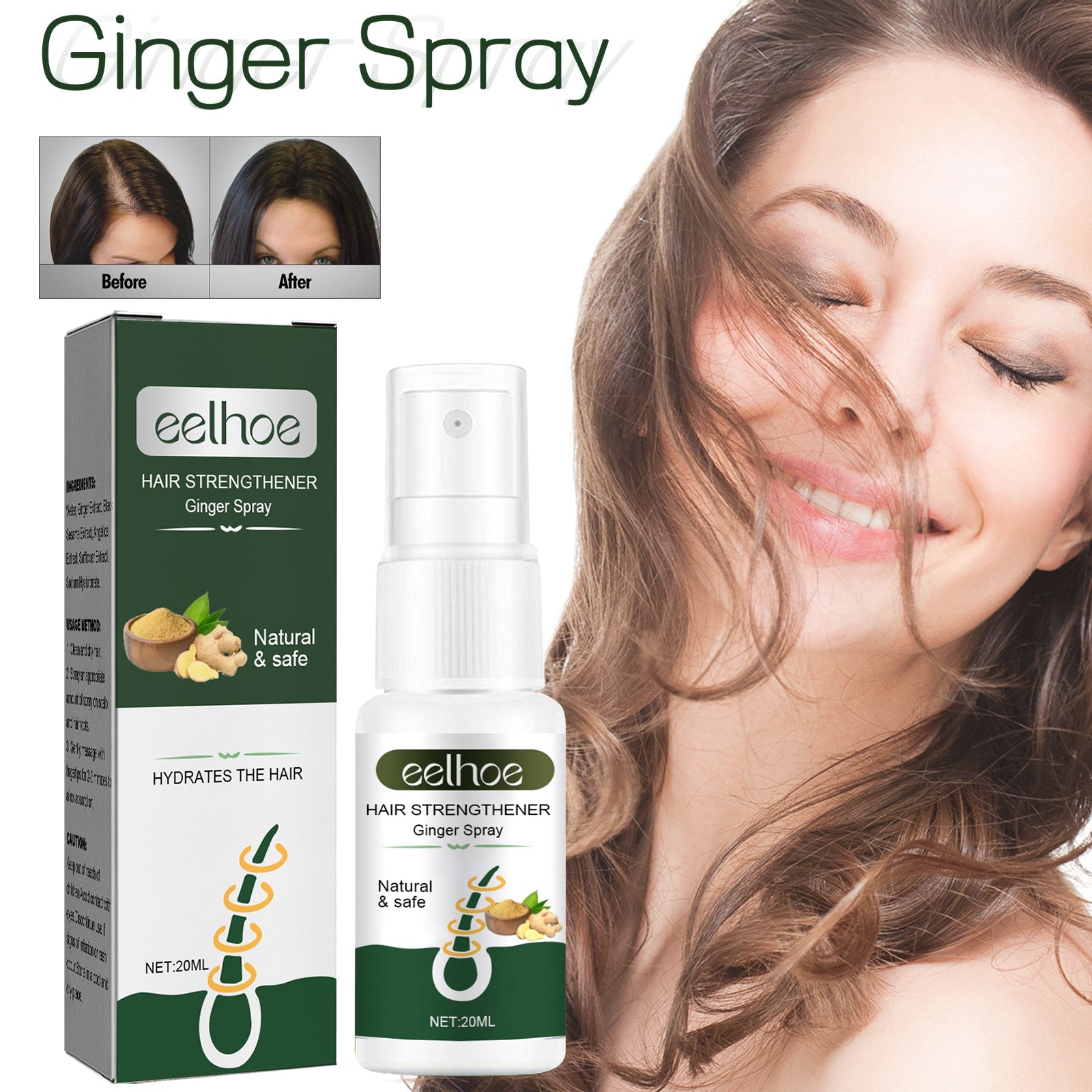 Ginger Dense Hair Spray Nourishes Hair Follicles, Prevents Hair Loss And Breaks, Moisturizes And Thickens Hair Spray