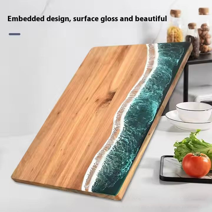 Acacia Wood and New Resin Cutting Board Wave Spliced Design Kitchen Fruit and Steak Board for Chopping Rectangle Wooden Boards