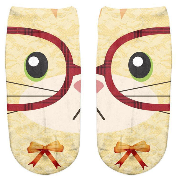 Thin 3D Digital Animal Printed Women's Socks Shallow Socks Adult Invisible Socks
