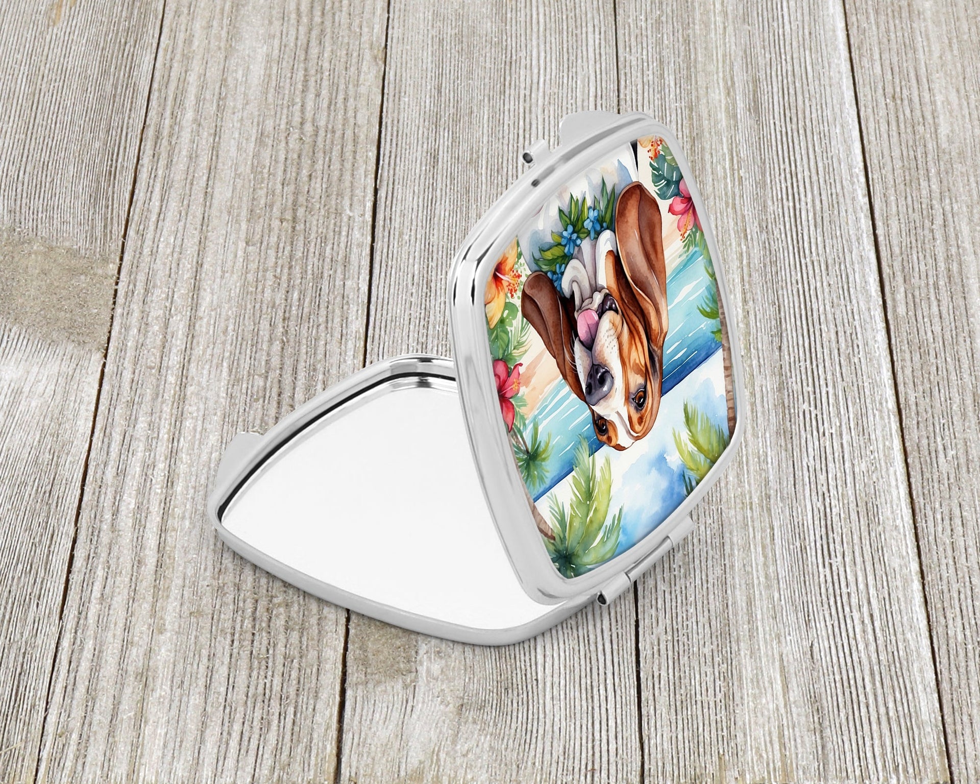 Basset Hound Luau Compact Mirror – Stylish Purse Mirror with Artistic Covers