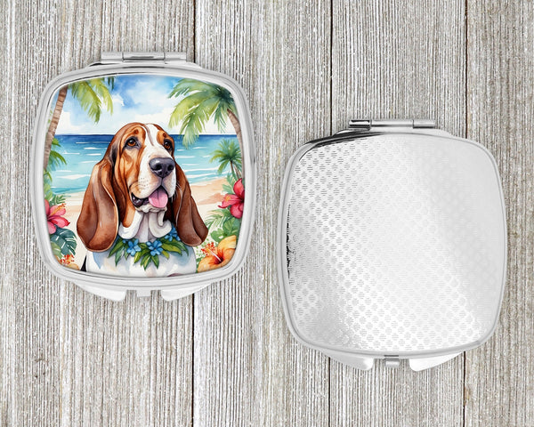 Basset Hound Luau Compact Mirror – Stylish Purse Mirror with Artistic Covers