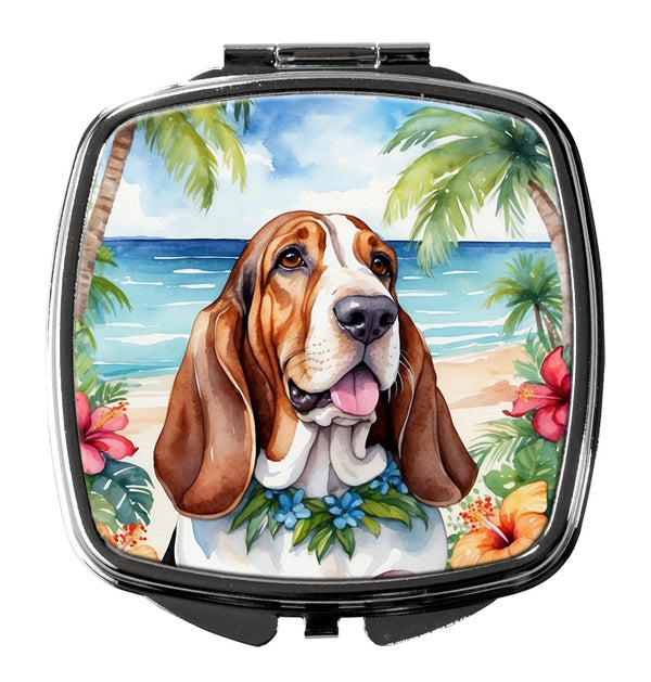 Basset Hound Luau Compact Mirror – Stylish Purse Mirror with Artistic Covers