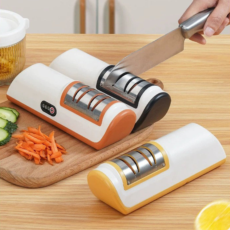 Multifunctional Electric Knife Sharpener. Automatic, professional, small - sized for kitchen use. Quick - sharpening with non -