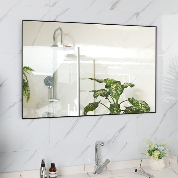 36x24 inch modern black bathroom mirror with aluminum frame decorative wall mirror suitable for living room, bedroom