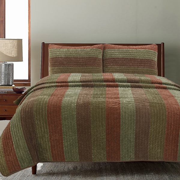 Rhett Brown Striped 3-Piece Reversible Quilt Bedding Set
