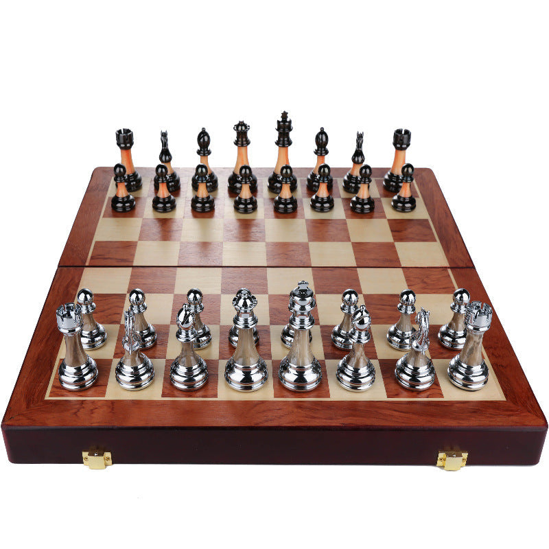 Solid wood folding chessboard imitation jade chess pieces Western chess retro European ornaments