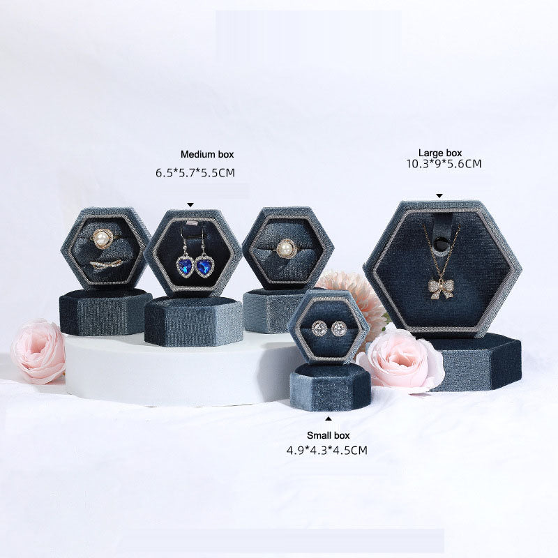 Hexagonal jewelry box, high-end Korean velvet ring earring box, jewelry box, jewelry packaging box