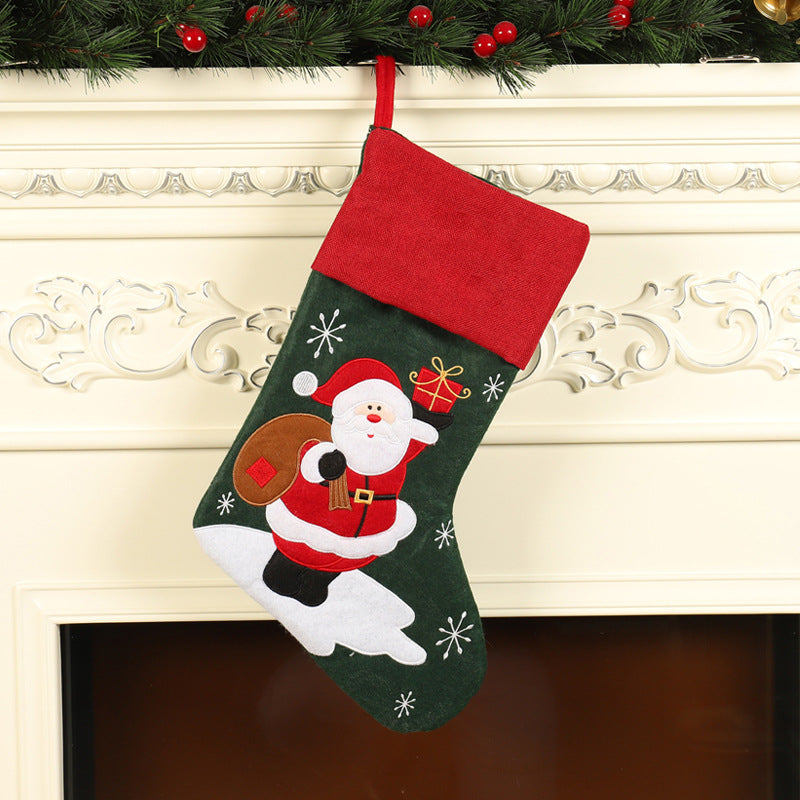 Christmas Socks Gift Bag Linen Santa Claus Embroidery Christmas Socks Christmas Gifts Christmas Pendants