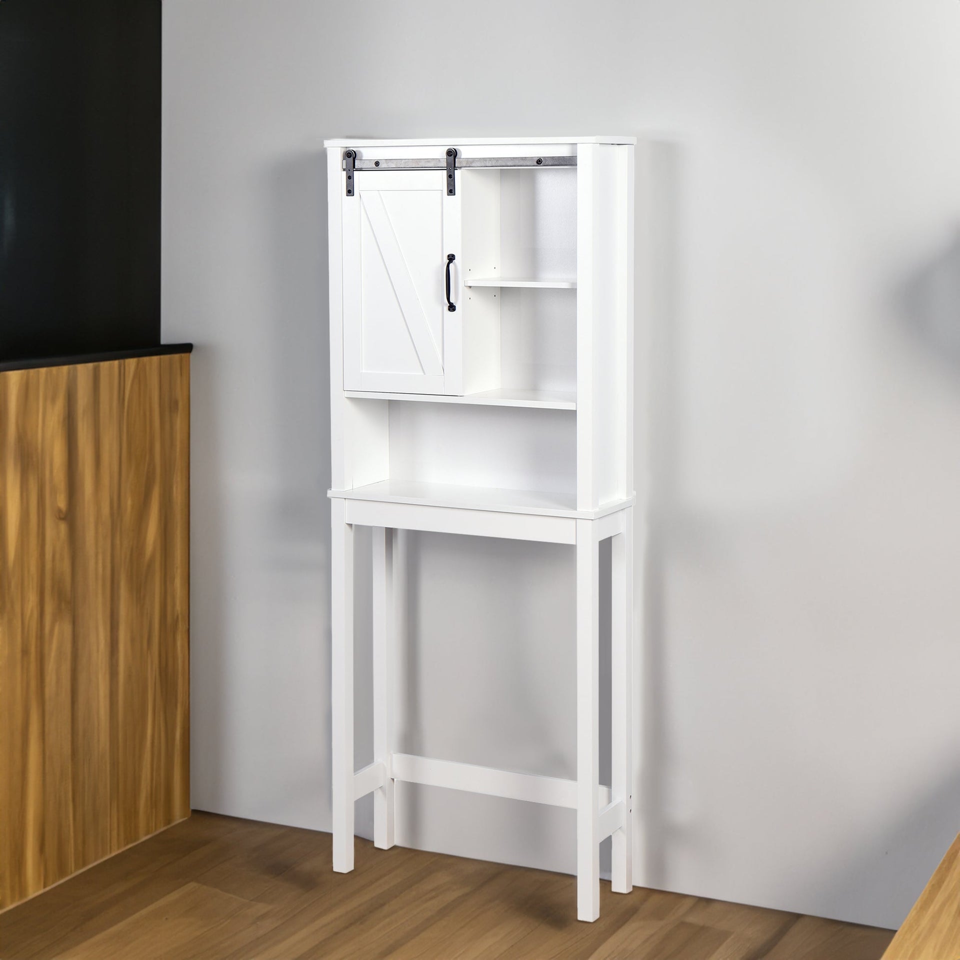 Over-the-Toilet Storage Cabinet, Space-Saving Bathroom Cabinet, with Adjustable Shelves and A Barn Door 27.16 x 9.06 x 67 inch V.I.P Digital Presence