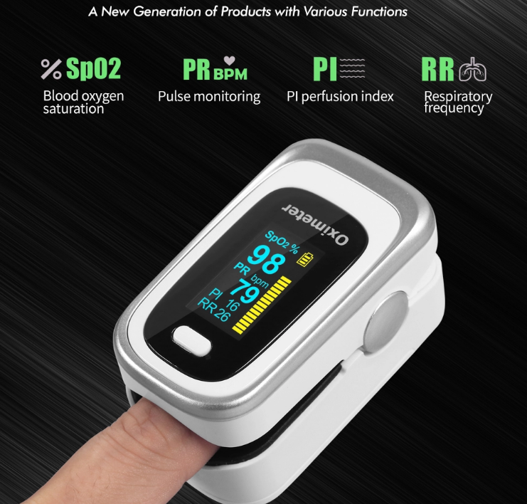 Finger pulse oximeter pulse oximeter saturation monitor respiratory rate FDA CE sleep monitor
