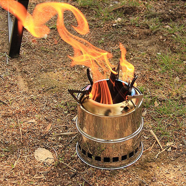 Outdoor Firewood Stove Stainless Steel Barbecue Grill Wood Charcoal Solid Alcohol Heater Warming Furnace