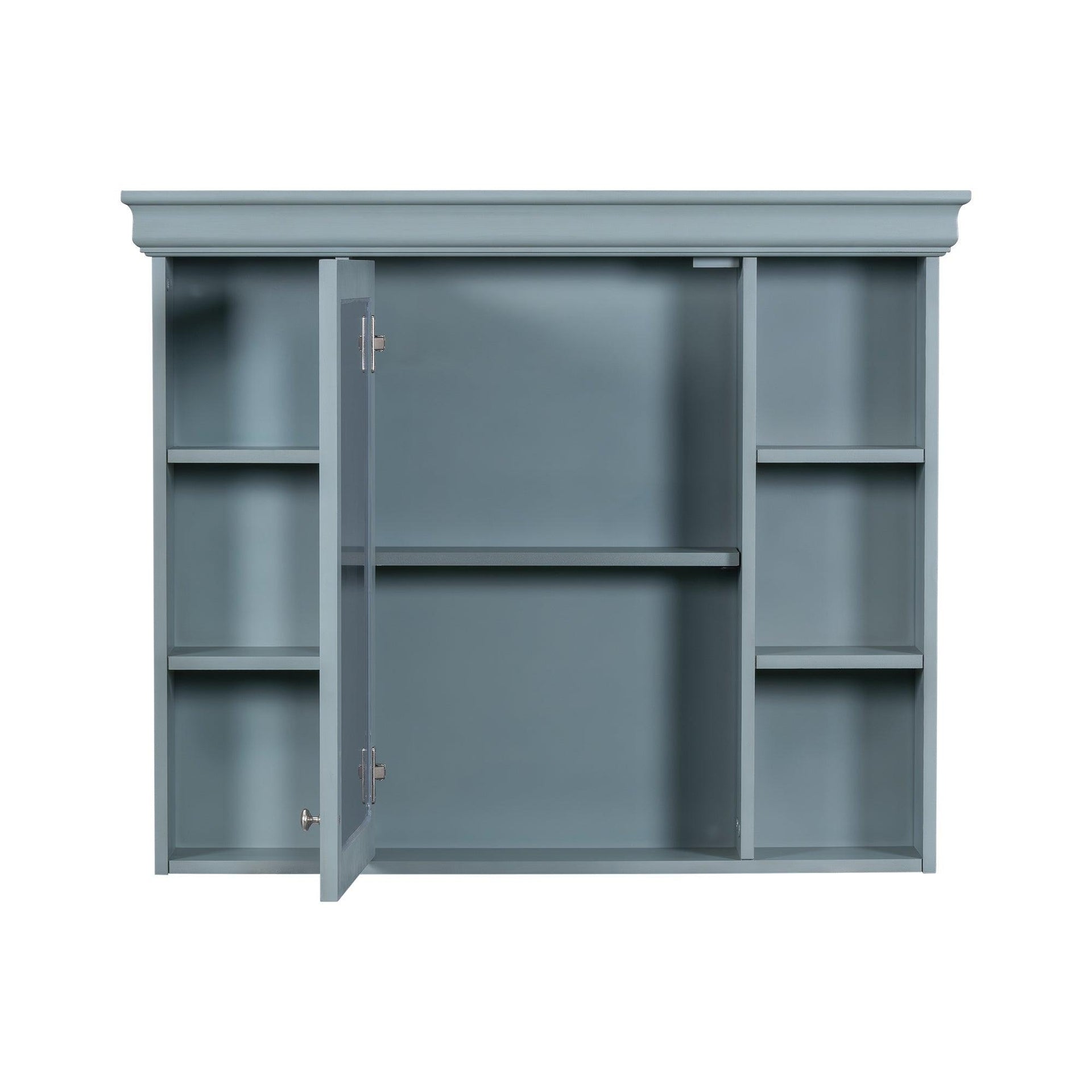 36 inch modern mirror cabinet with adjustable shelves, 2 soft closing doors, and 6 drawer storage cabinet door organizers