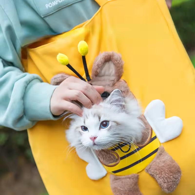 Cute canvas outdoor bag with exposed bee shaped cat bag shoulder bag small dog tote bag