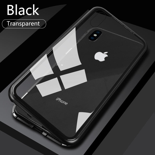 Double sided  Magnetic Case for iPhone X Clear Tempered Glass Magnet Adsorption Case