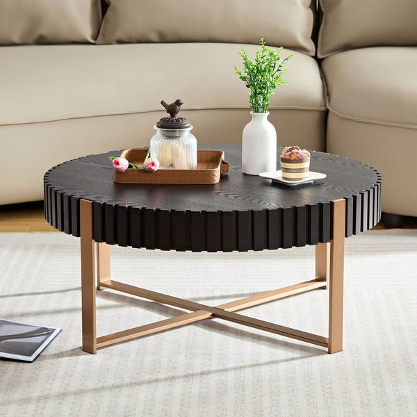 Modern Handcraft Drum Coffee Table 31.5 inch Round Coffee Table for Living Room,Small Coffee Table with Sturdy Pedestal,Black V.I.P Digital Presence