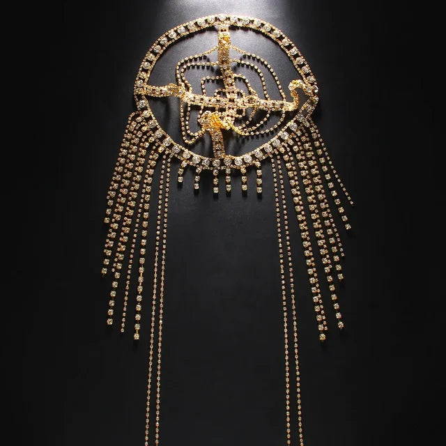 New Tassel Hair Chain Bridal Headpiece for Women Rave Accessories Stage Rhinestone Geometric Head Chain Hat Jewelry Gifts