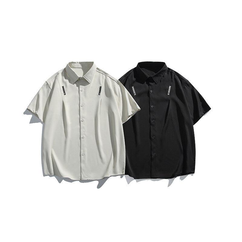 Letter embroidery loose casual short sleeved shirt for men