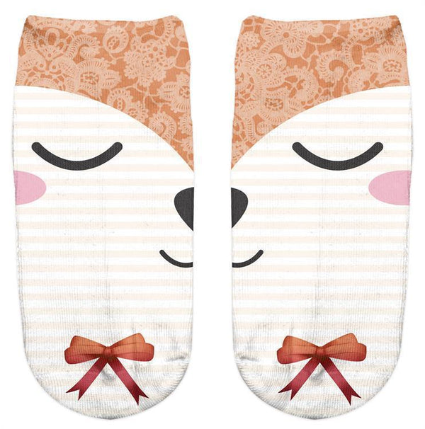 Thin 3D Digital Animal Printed Women's Socks Shallow Socks Adult Invisible Socks