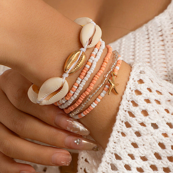 Bohemian vacation style shell rice bead bracelet Bracelet beach starfish bead set for women