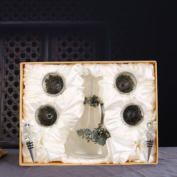 Enamel lead-free red wine cup crystal glass high footed cup decanter set