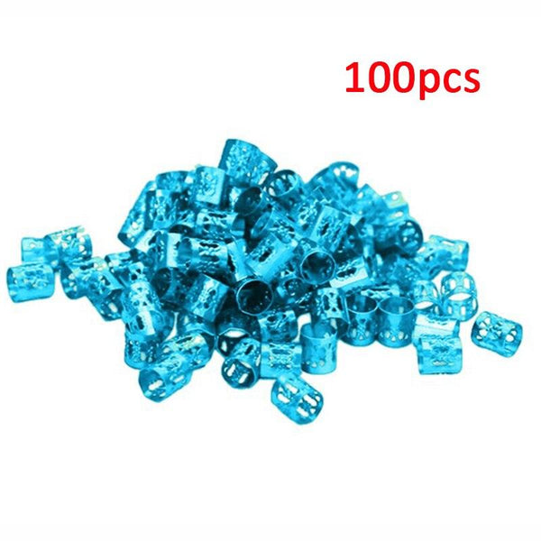 100 Pcs/set 7 Colors Mixed Beads Adjustable Hair Braids Dreadlock Beads Adjustable Hair Braid Rings Cuff Clips Tubes Jewelry