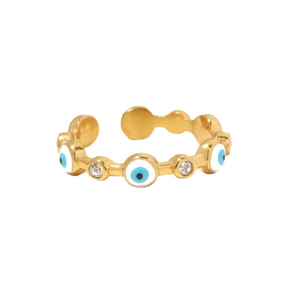 18K gold-plated stainless steel devil eye open ring Fashionable and versatile titanium steel ring for women