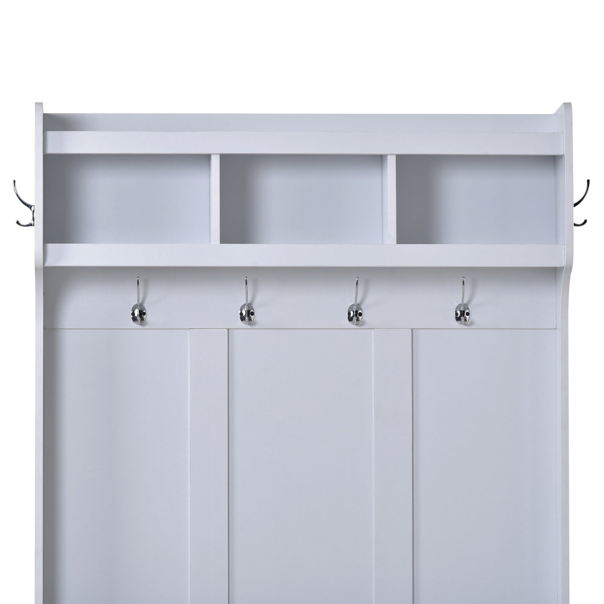 U-Can Hall Tree with 6 Hooks  Coat Hanger Entryway Bench Storage Bench (White)