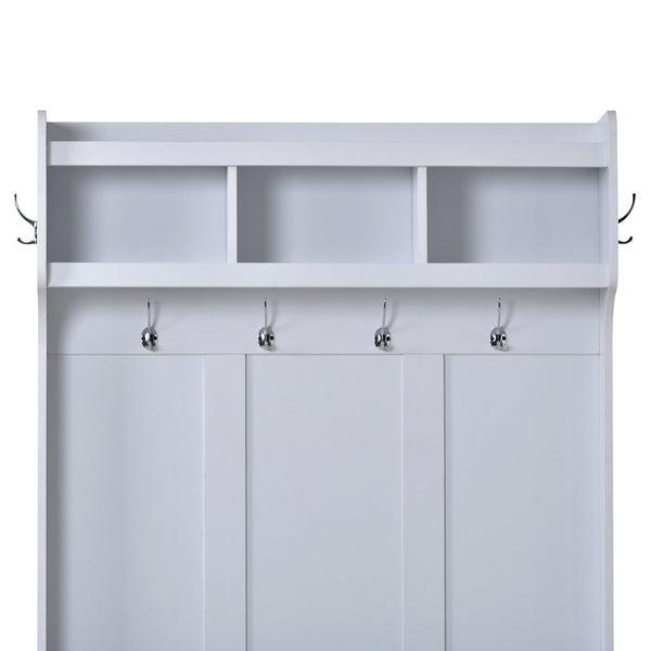 U-Can Hall Tree with 6 Hooks  Coat Hanger Entryway Bench Storage Bench (White)