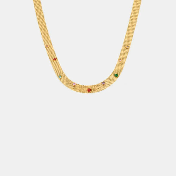 Geometric Colorful Zircon Necklace Titanium Steel PVD Plated Non Fading Jewelry