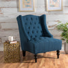 Upholstered Wingback Chair - Navy Blue + Linen