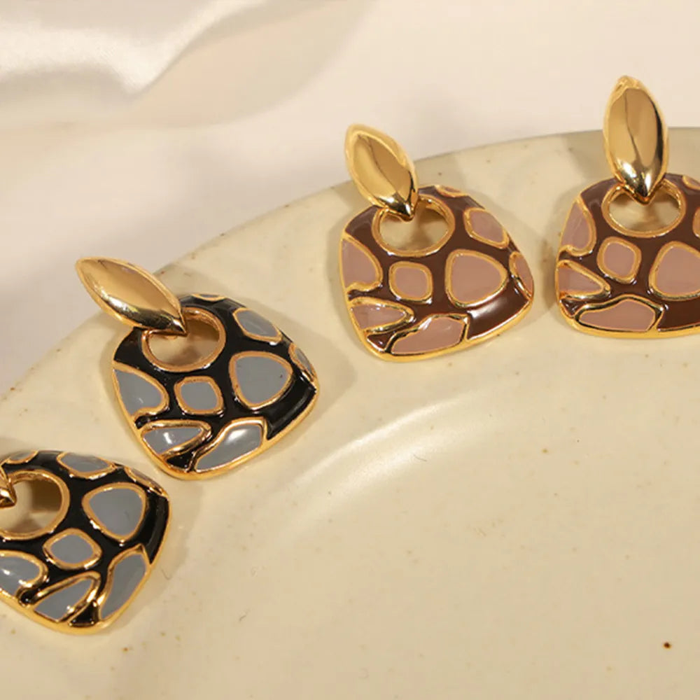 Geometric glazed enamel leopard print earrings fashionable and elegant accessories
